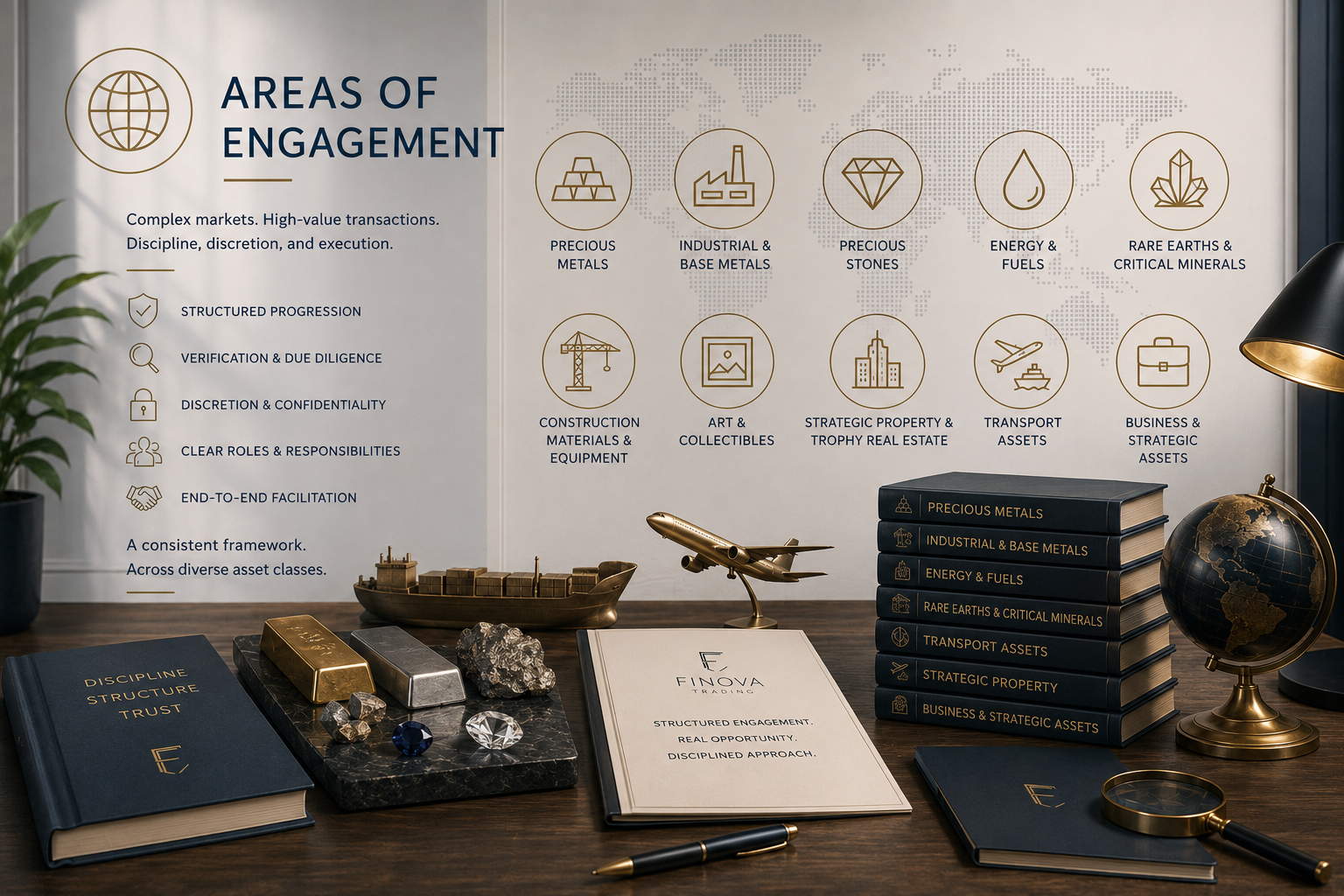Finova areas of engagement across commodities, strategic assets, transport, property and specialist markets