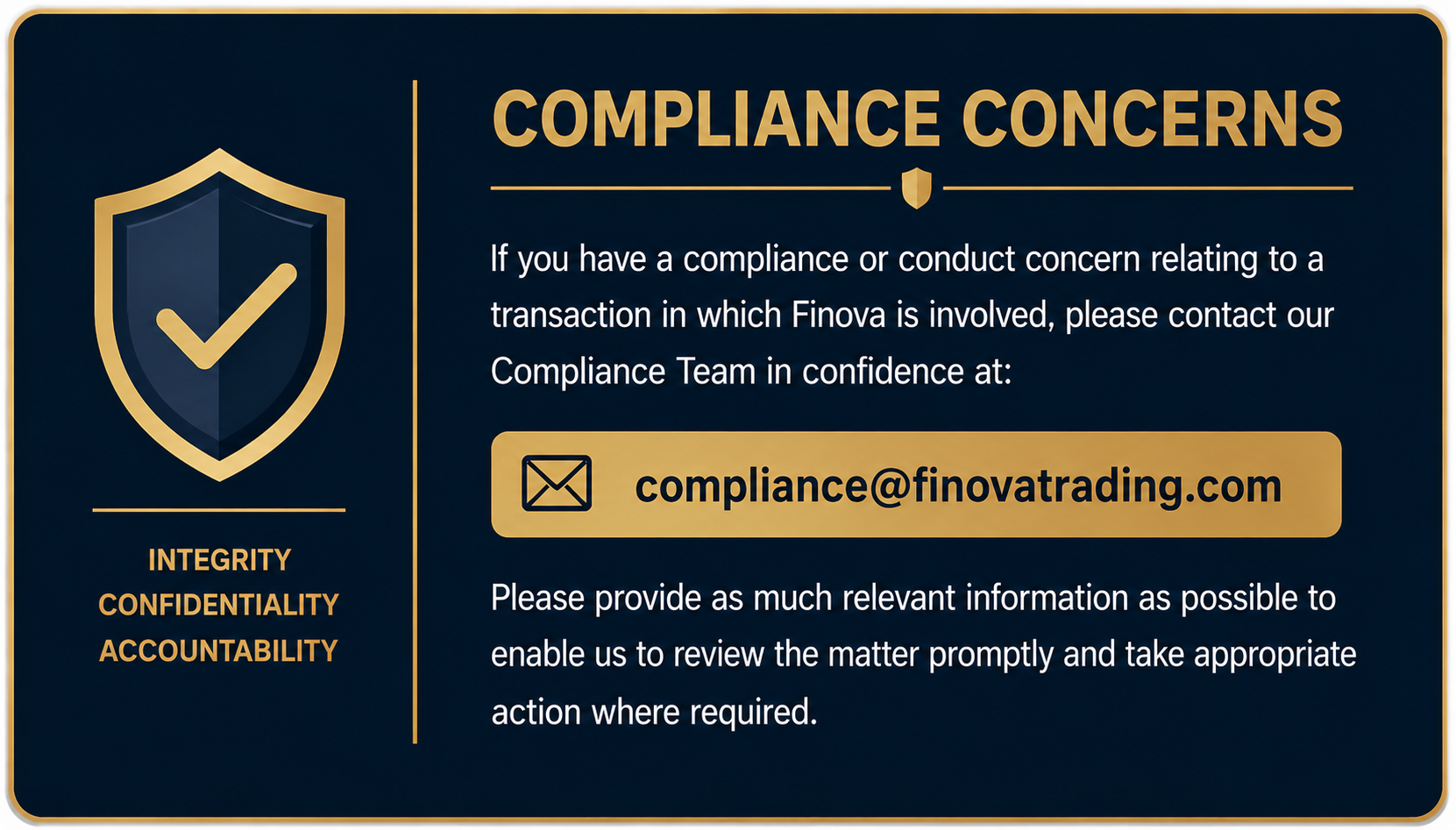 Report compliance concerns confidentially to Finova